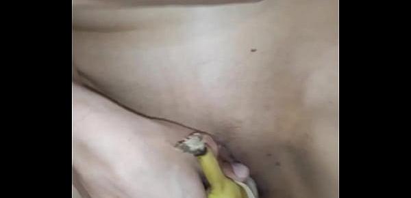  One banana, a monster cock, and a very drunk slut